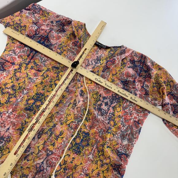 Single Los Angeles Tunic Womens XS Sheer Boho Floral Tassel Blouse Top - Picture 6 of 8